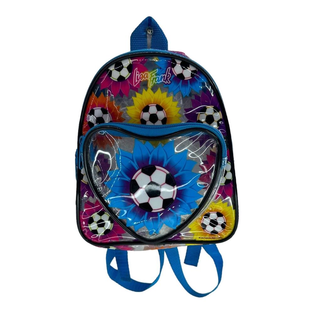 Lisa Frank Backpack Vinyl‎ Clear Bright Rainbow Soccer Ball Flower 90s Y2K VTG